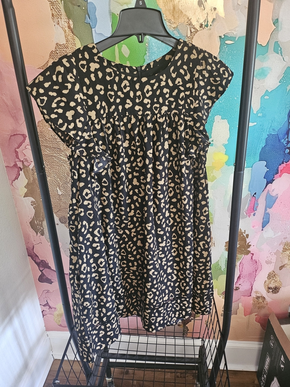Women's Black Leopard-Print Midi Dress